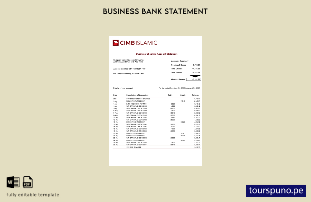 listo para imprimir CIMB Estado de cuenta corriente de la empresa islámica Plant
